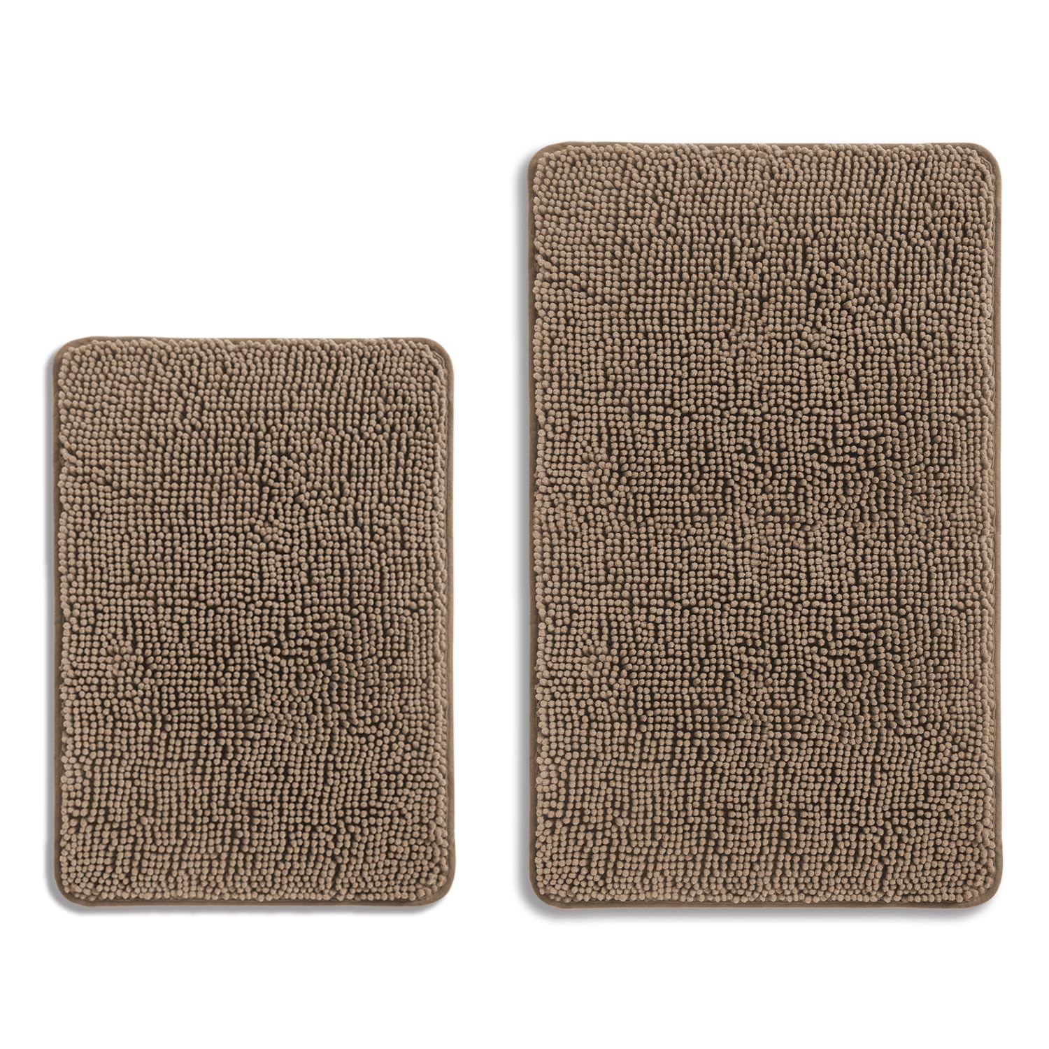 PureSwan Taupe Bathroom Rugs Sets 2 Piece – Absorbent and Washable Bath Mat, Non-Slip, Thick Soft Chenille Bath Rugs for Bathroom Floor, Shower, Sink - 17" x 24"+20" x 32"