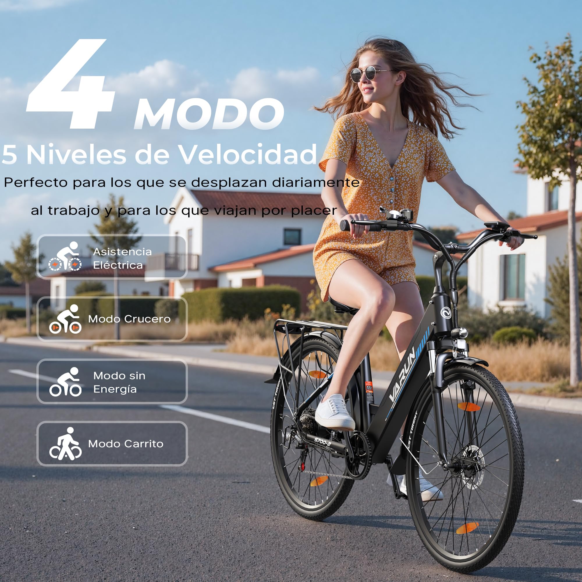 VARUN 28'' Bicicleta Electrica, Bici Electrica con Batería 48V 499.2Wh | Autonomía de 100km, Bicicleta Eléctrica Motor 250W, Aluminio, 7 Velocidad, E-Bike Hombres y Mujeres para Urbanos