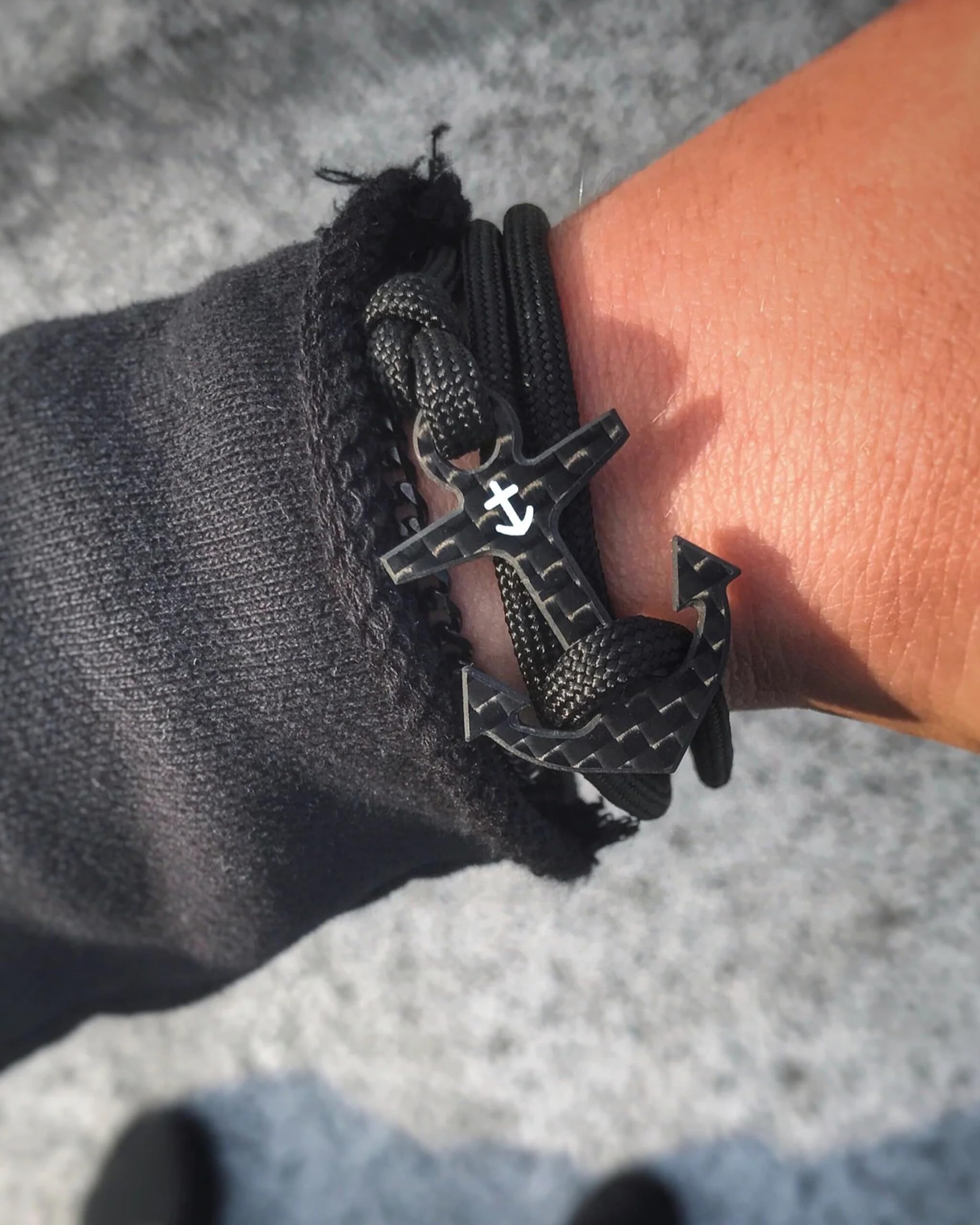 „Ancore“ Anker Armband Damen und Herren Cord Bracelet Schwarz Weiß Schmuck Anker Carbon Black White als edles Ankerarmband Accessoire