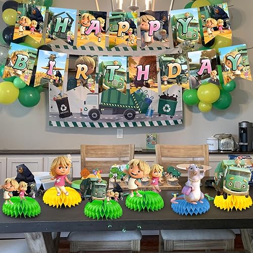 Miniatura 6 de 8 decoraciones de fiesta de camiones de basura, centros de mesa con temática de panal de abeja, adornos de mesa 3D de doble cara, suministros de