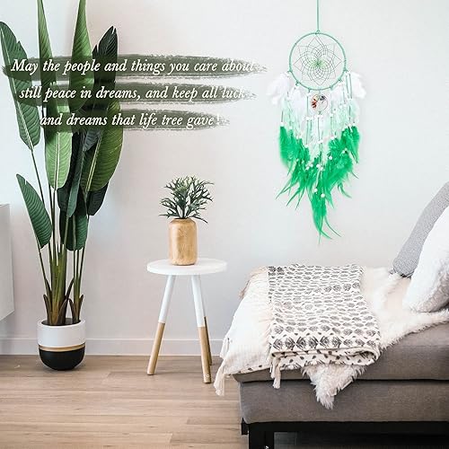 Miniatura 5 de Atrapasueños de árbol de la vida de mariposa de ensueño, decoración de pared, atrapasueños verde con piedra de cristal, atrapasueños de plumas