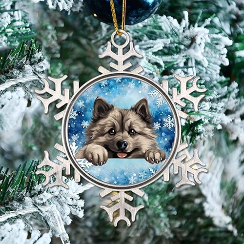 Miniatura 2 de CowkissSign Keeshond Adornos para árbol de Navidad, adorno de copo de nieve de Navidad, Keeshond lindo y divertido perro que mira a perrito,