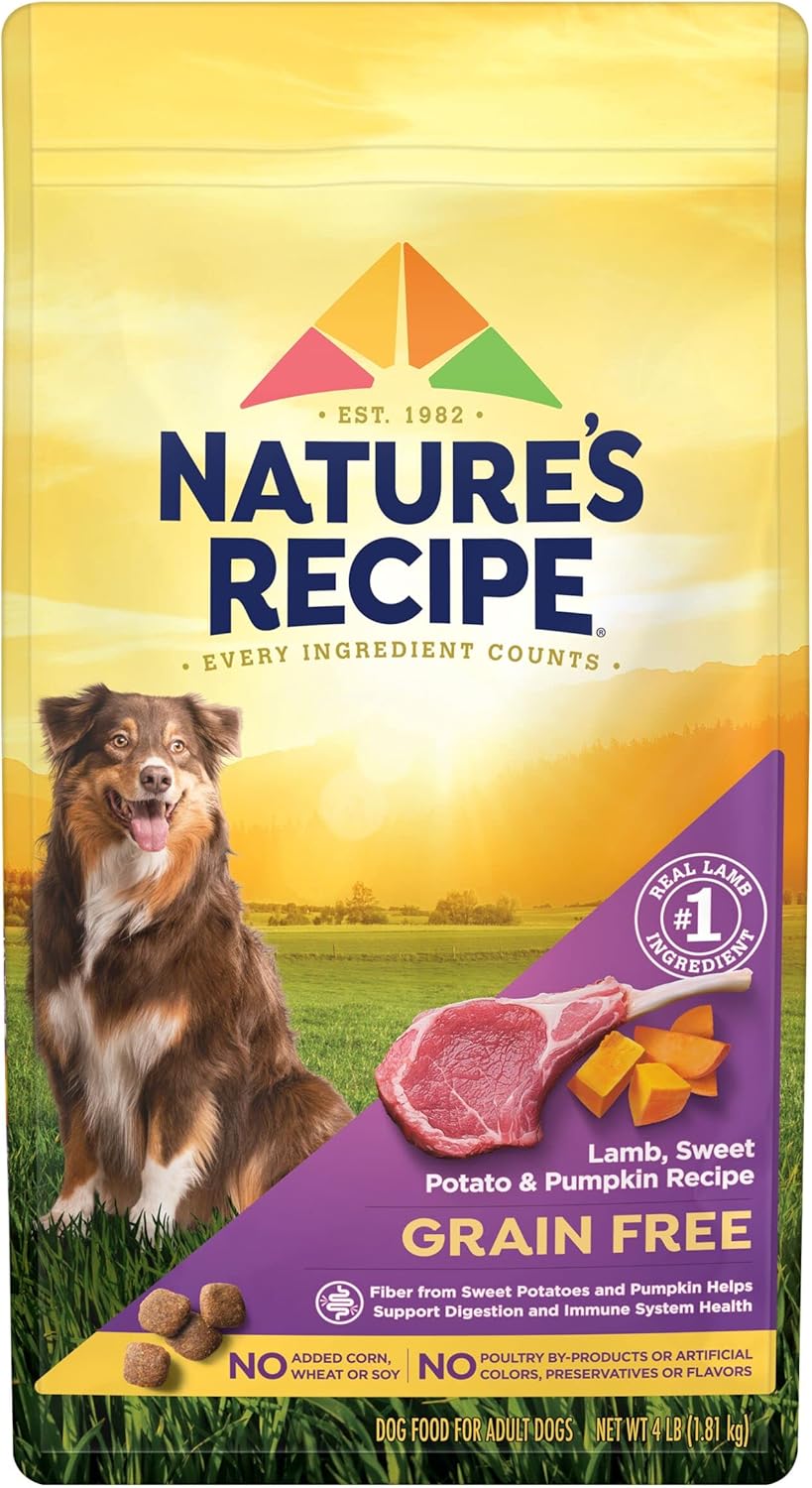 Nature’s Recipe Grain Free Dry Dog Food, Lamb, Sweet Potato & Pumpkin Recipe, 4 lb. Bag