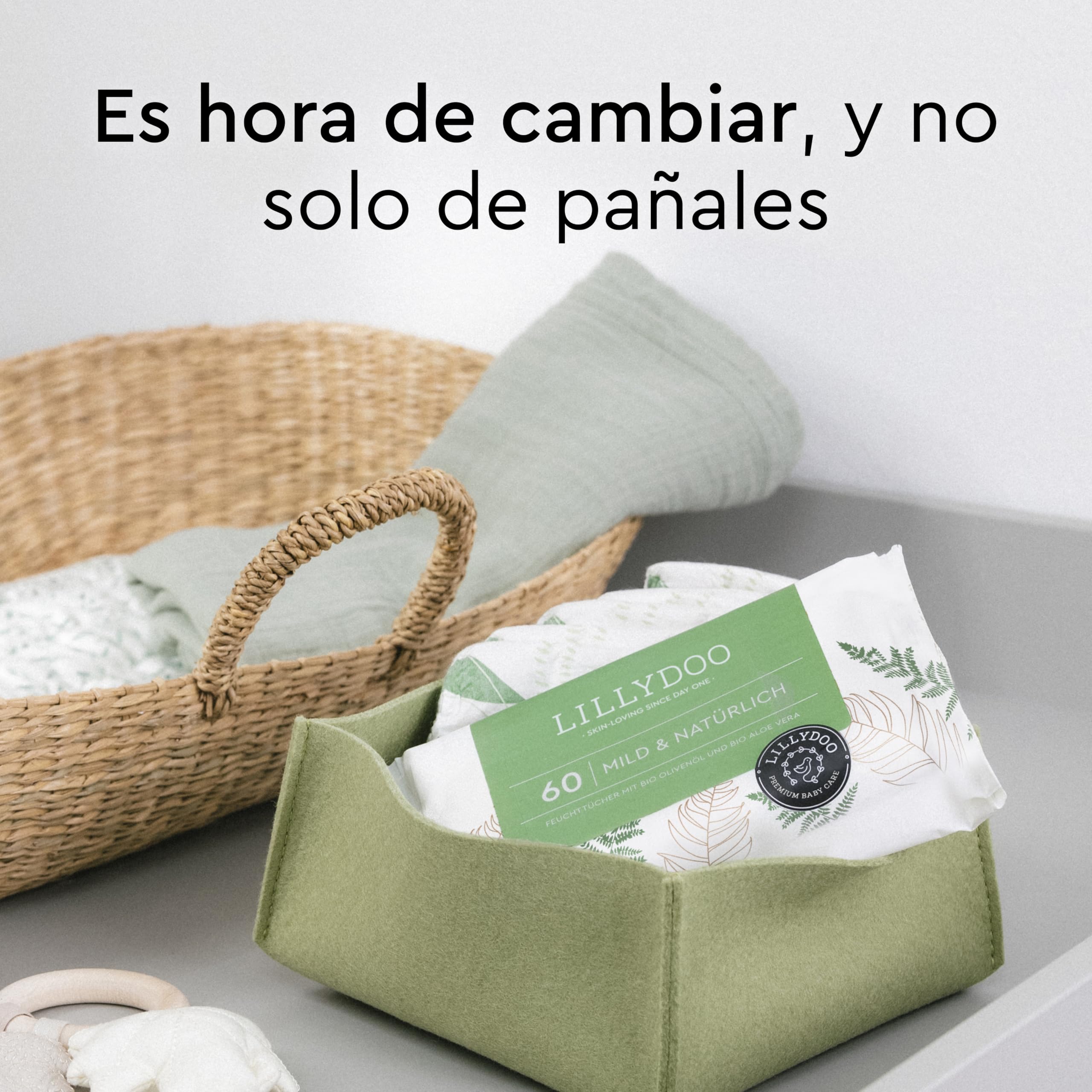 Toallitas húmedas naturales LILLYDOO green, 900 unidades (15x60), 100% sin plástico y resistentes – sin perfumes, limpieza delicada y suave para piel sensible, dermatológicamente testadas