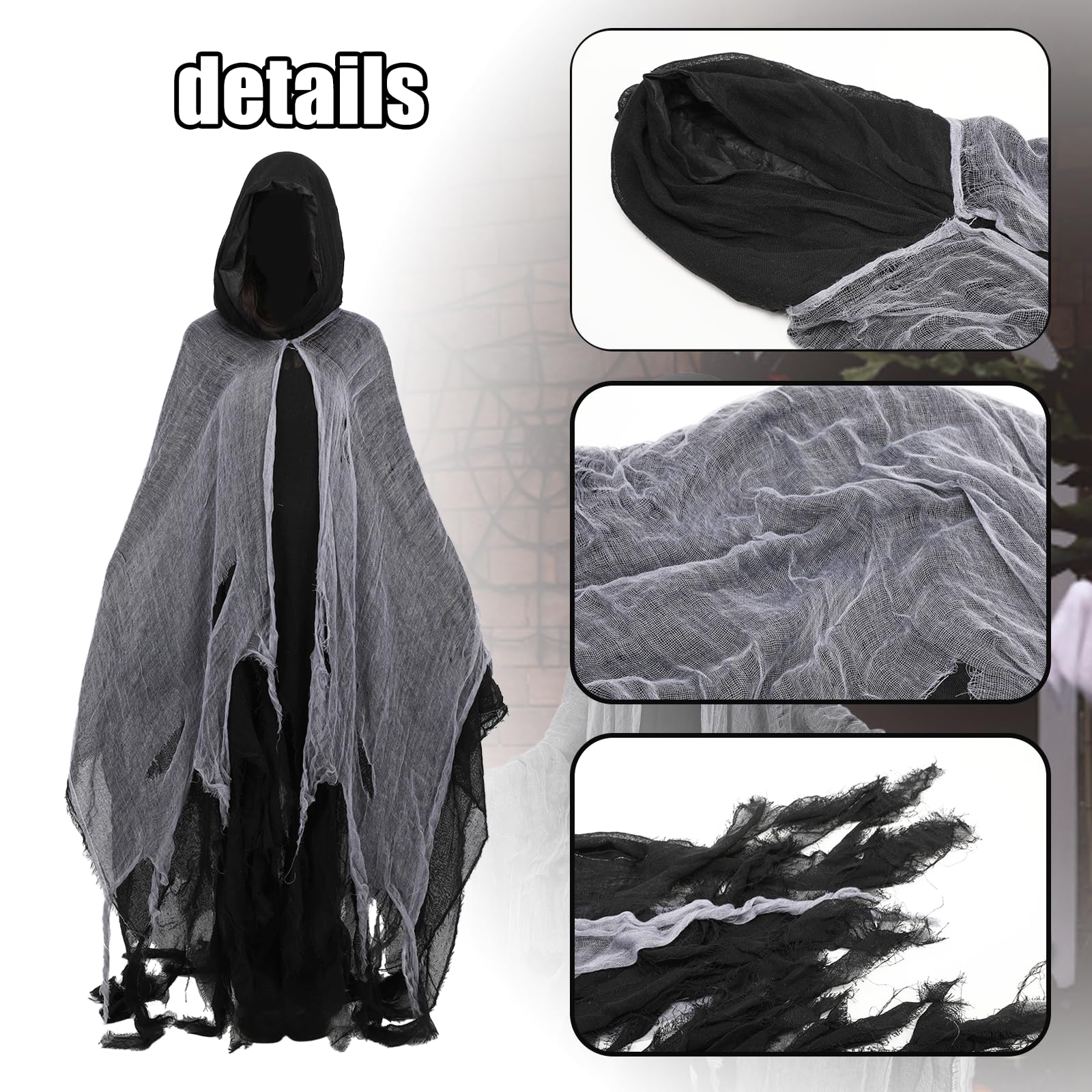 Adults Grim Reaper Cloak, 3PCS Halloween Death Hooded Costume with Robe Scythe Gloves - Image 2