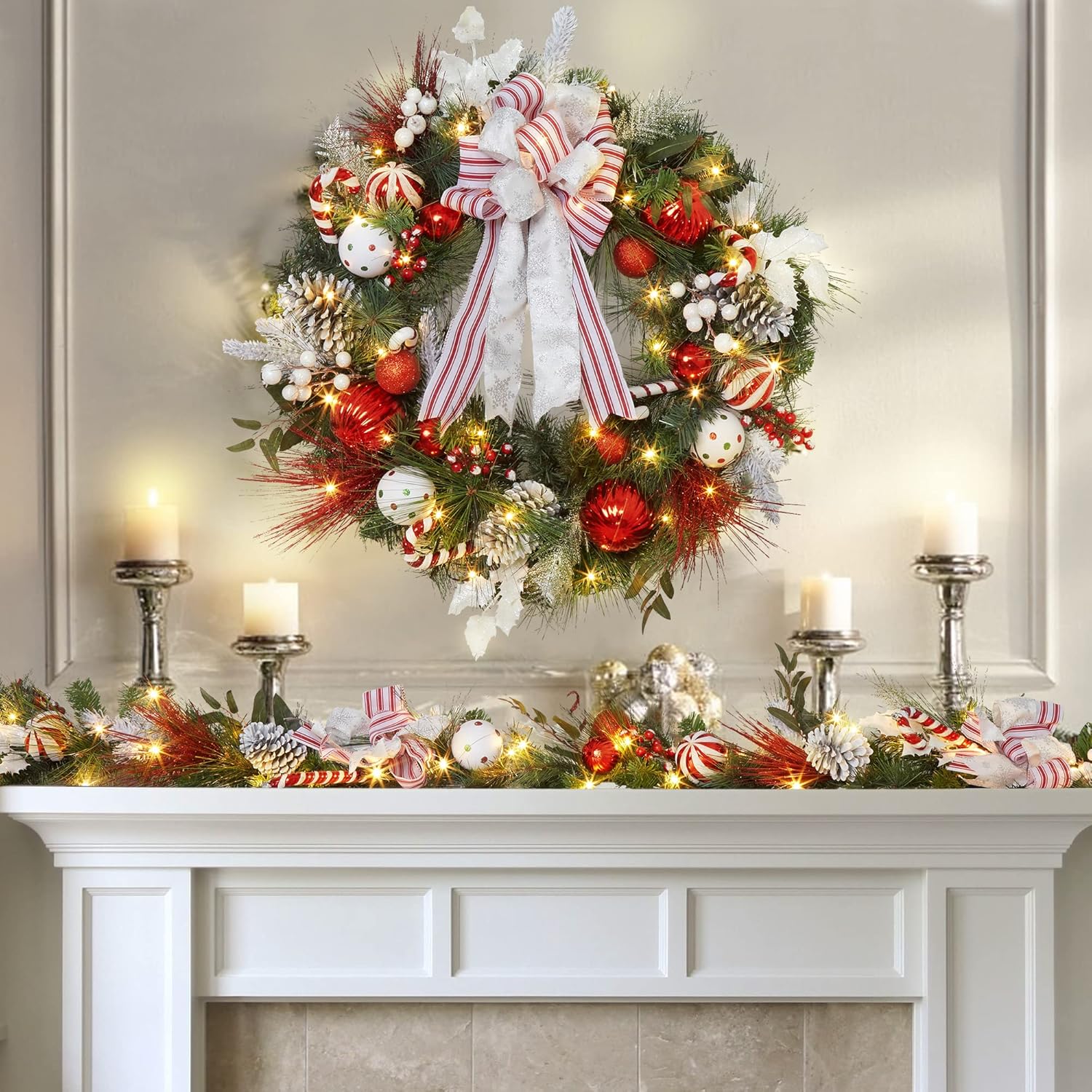 Fashionwu Large Prelit Christmas Wreath for Front Door, 30