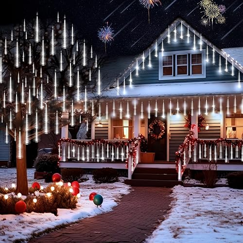 Miniatura 8 de KNONEW Luces de Navidad para exteriores, 15 pulgadas, 24 tubos, 672 luces LED de lluvia de meteoritos enchufables, impermeables, para árbol