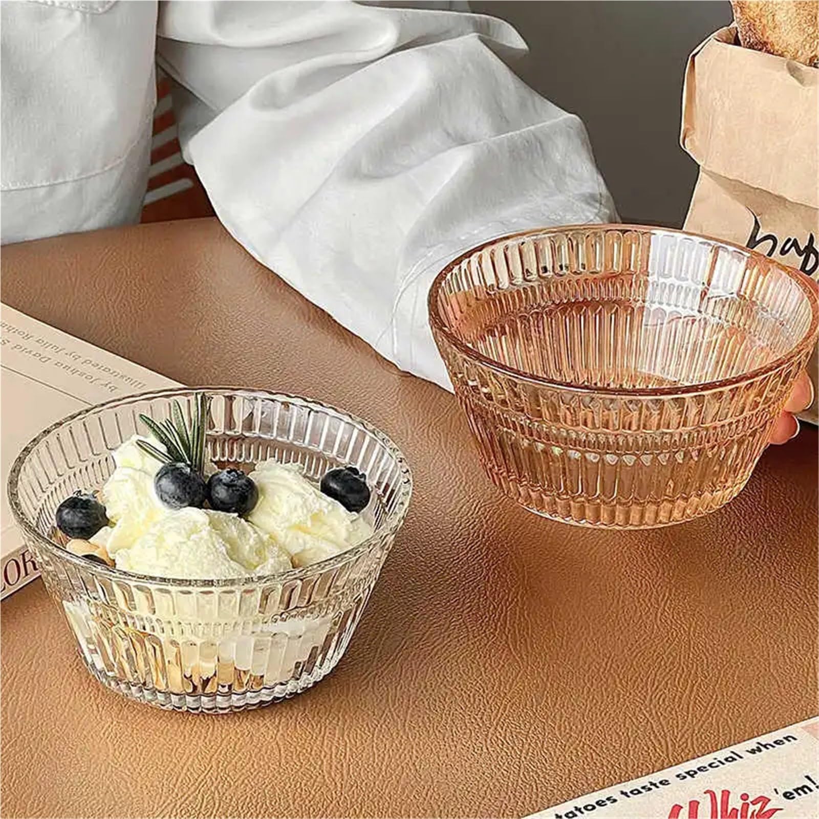 Coppe Gelato 2 Ciotole in Vetro for Dessert a Grana Verticale, Ciotole for Gelato, Snack, stoviglie, Frutta, Yogurt, Ciotola for la Colazione a casa per Dessert(Champagne)