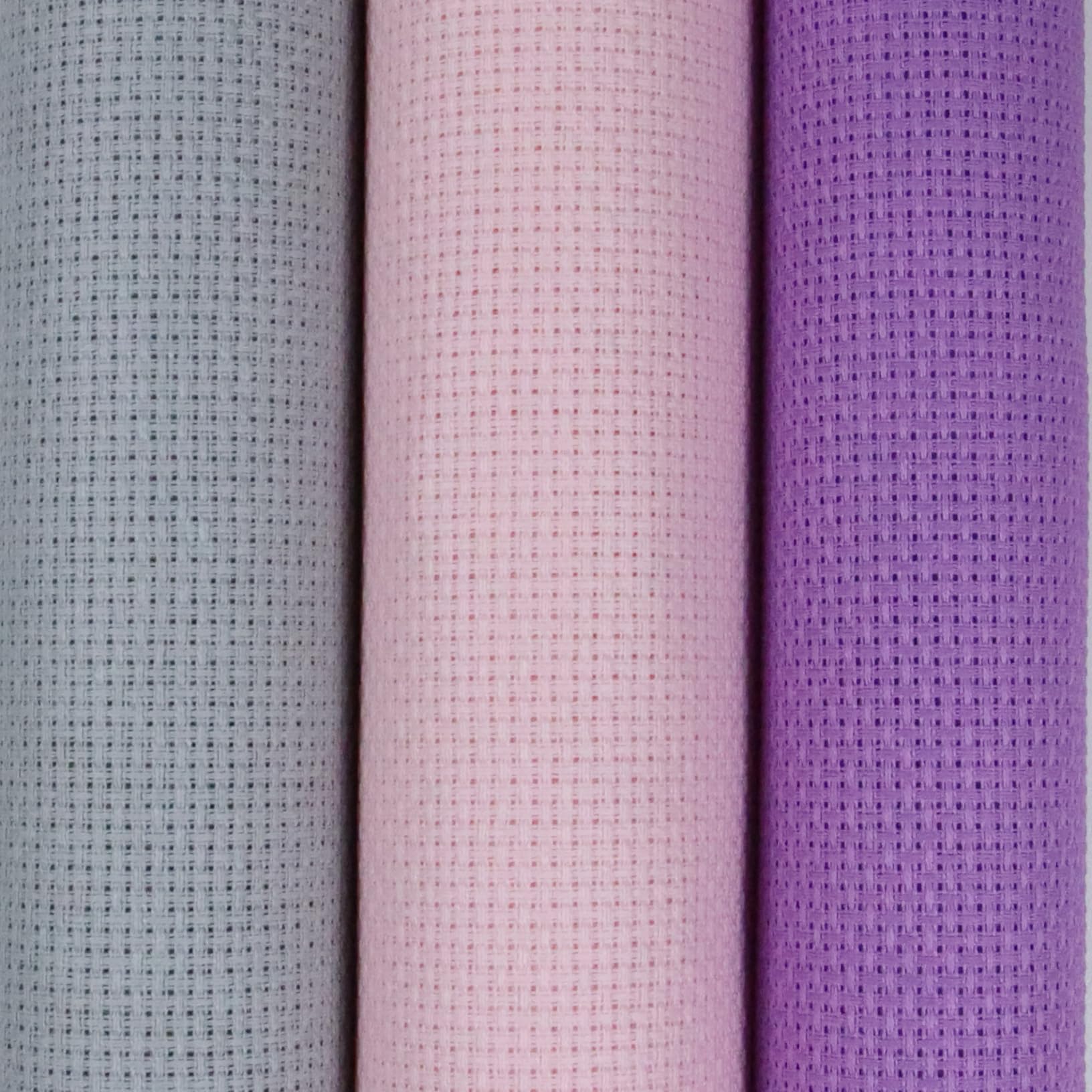 KCS 3 pc of 15" x 18"(38cmx45cm) 16 Count Cross Stitch Cotton Aida Cloth Needlework Rolled Fabric Box,16CT,Light Grey+Pink+Lavender