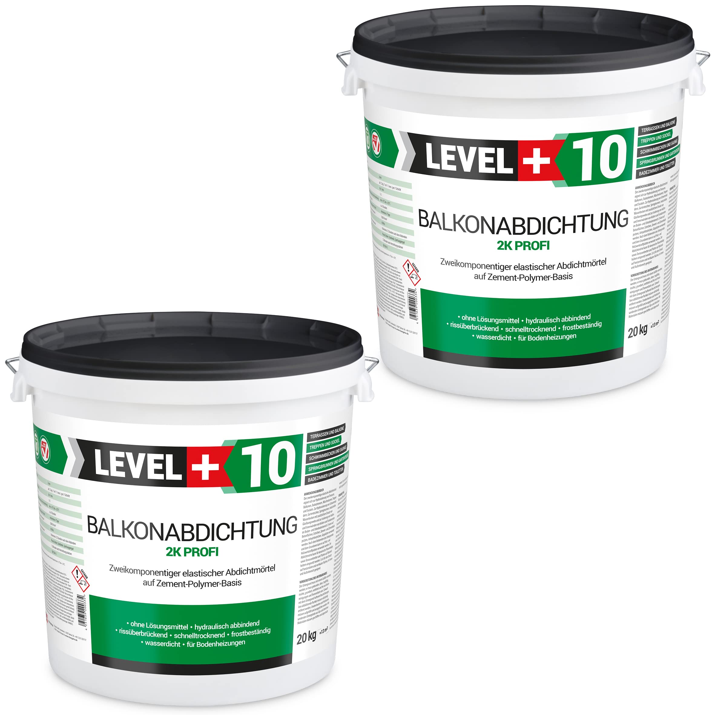 Dichtset Abdichtung 40Kg Balkonabdichtung, Dichtschlämme 2K, Badabdichtung, Dusche, Sauna, Schwimmbad, Terrasse LEVEL+ SET35