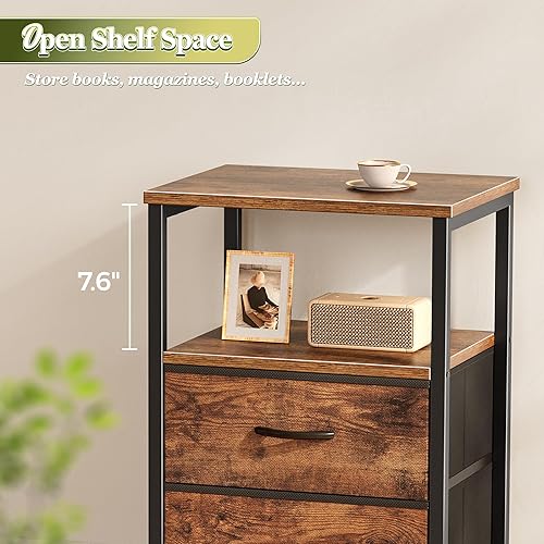 Miniatura 8 de Huuger Juego de 2 mesitas de noche, mesita de noche con 2 cajones, mesa auxiliar de cama con estante abierto, parte superior de madera, mesa