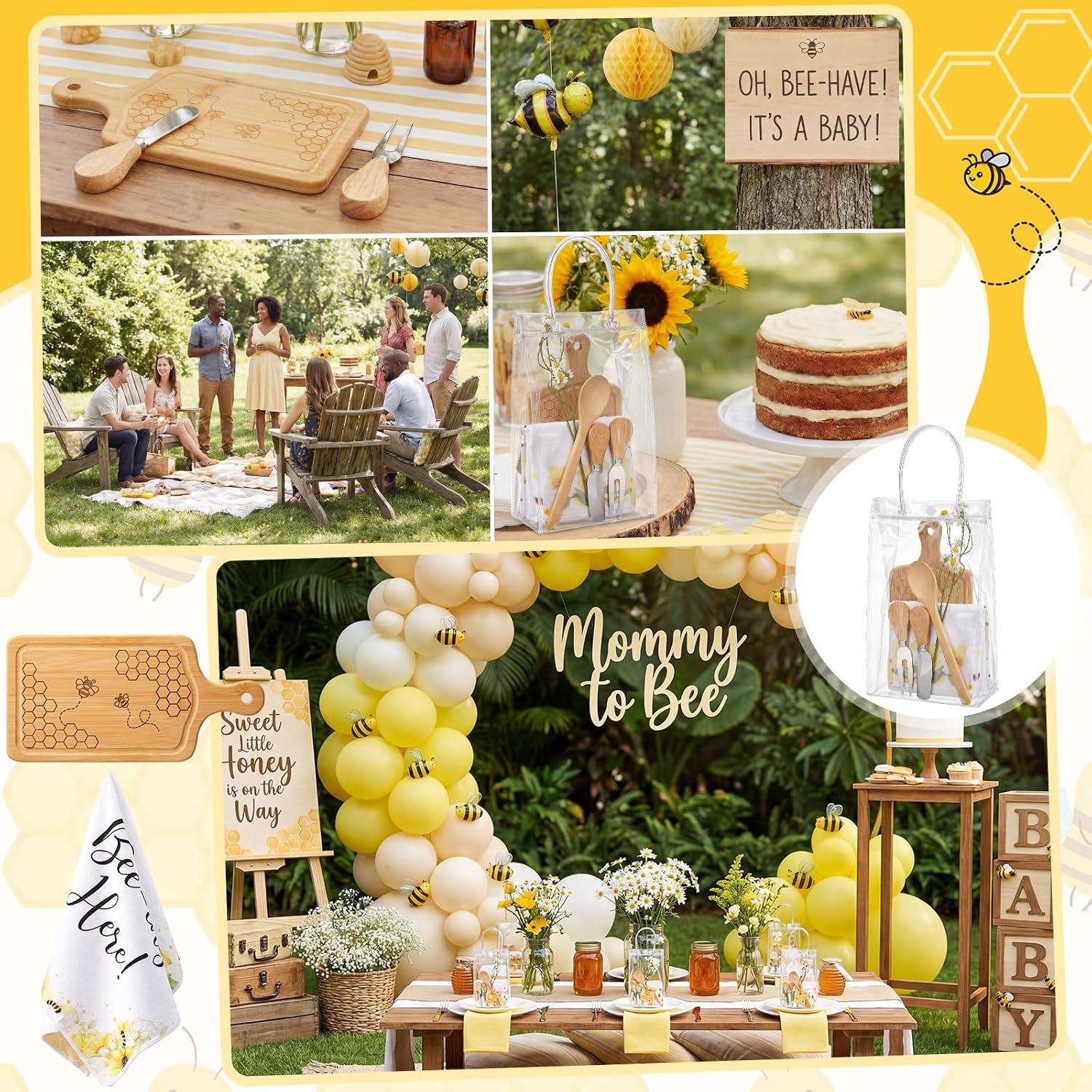 Nuenen 1 Set Baby Shower Game Prizes Bee Mini Charcuterie Board, Rectangle