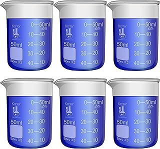 50ml Beaker, Low Form Griffin, Borosilicate 3.3 Glass, Graduated, Double Scale, Karter Scientific 213D46 (Pack of 6)