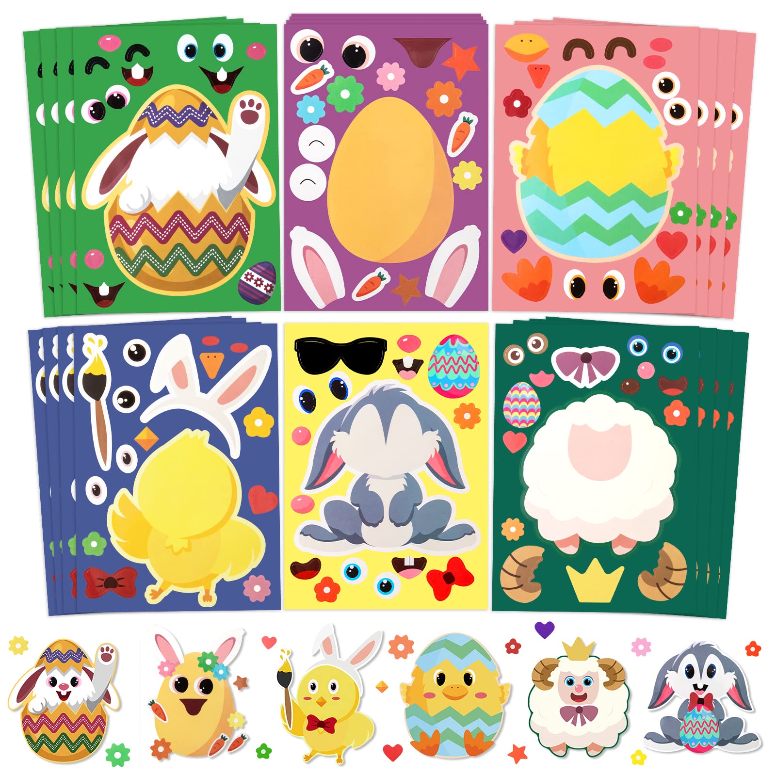 Photo 1 of 24 PCS Easter Make-a-face Stickers Make Your Own Animal Mix and Match Sticker Sheets with Easter Egg/Chick/Bunny/Lamb Easter Stickers for Kids Party Favors Supplies