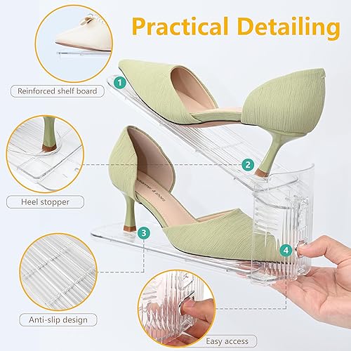 Miniatura 5 de Organizador de ranuras transparentes para zapatos, paquete de 20 apiladores de zapatos ajustables y almacenamiento de zapatos que ahorra espacio
