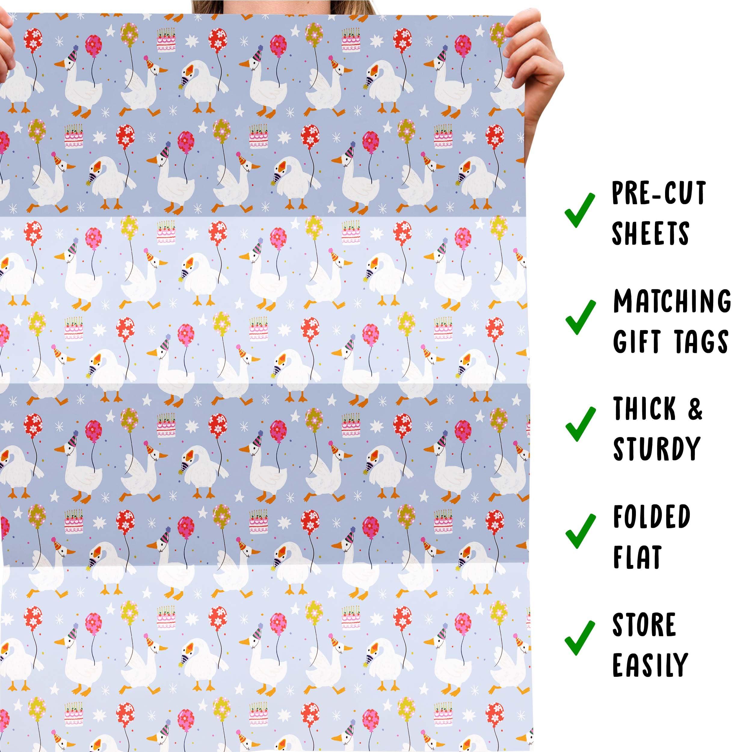 Bloemen inpakpapier - 6 vellen blauw cadeaupapier - vogels - papegaaien - bladeren - voor verjaardag babydouche bruiloft - wordt geleverd met leuke stickers - recyclebaar - door Central 23