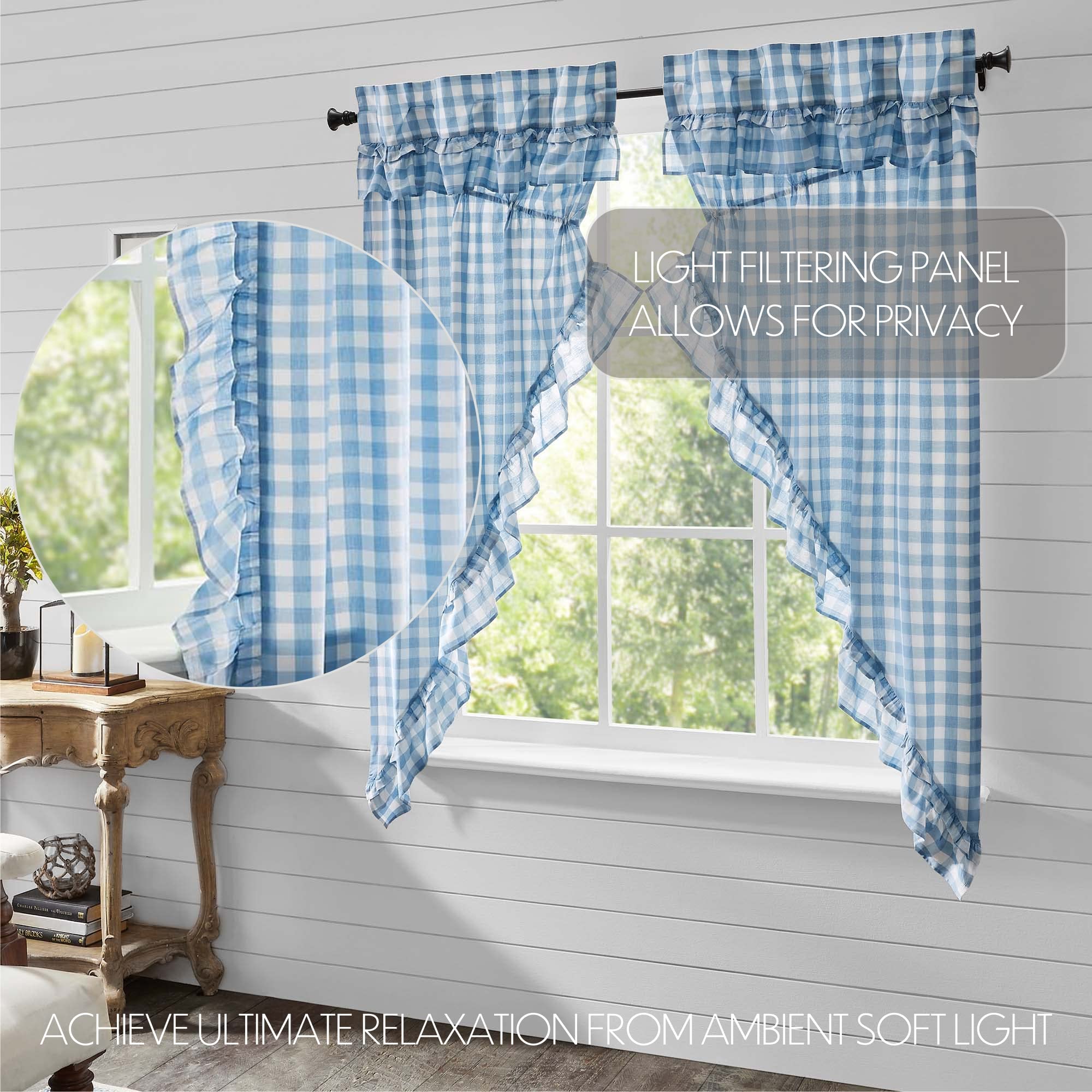 VHC BRANDS Annie 19 In. W X 13 In. H Blue Cotton Checkered Placemat Set Of 2 84717