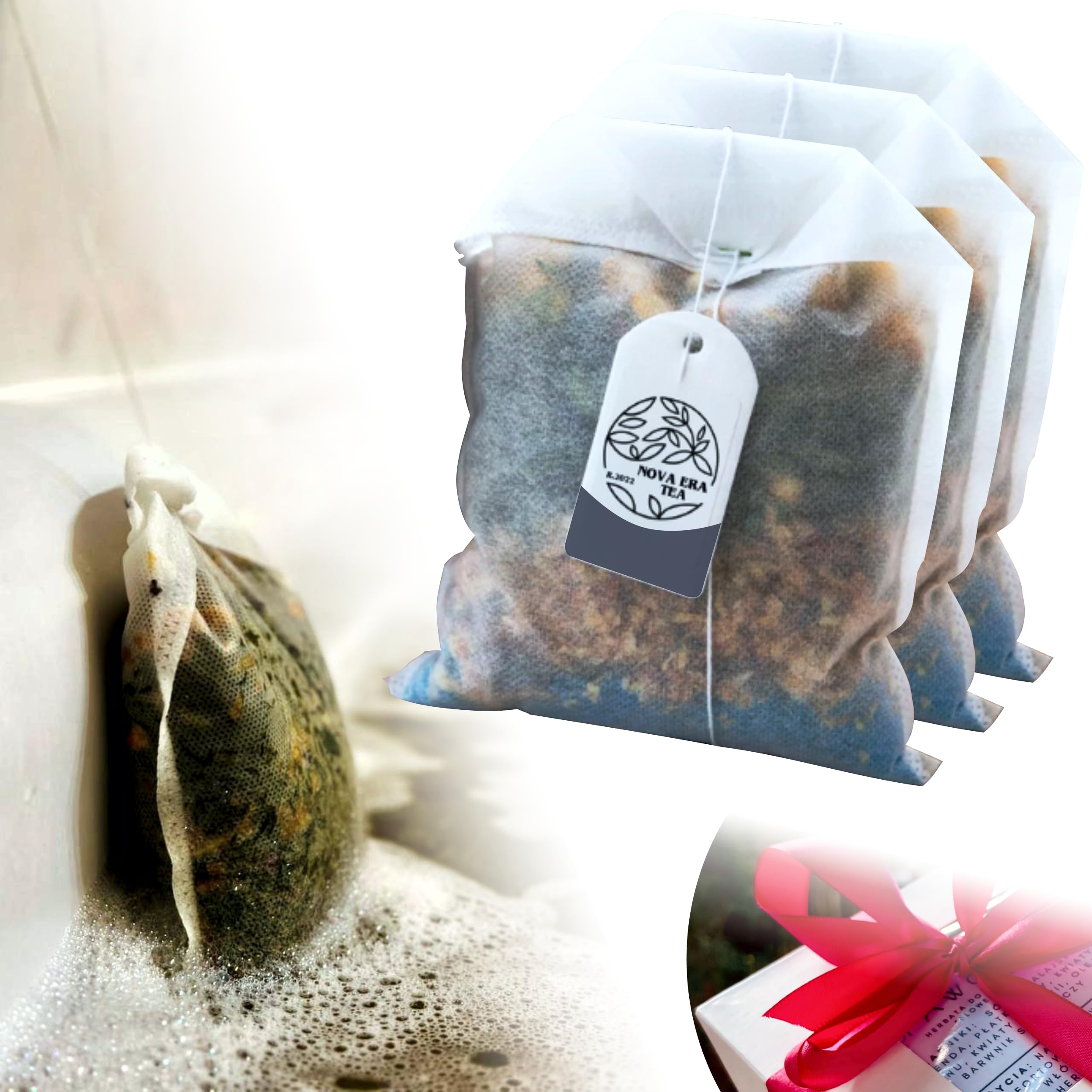 BADETEE Natürlicher Handgefertigt Bade-Tee | Aromatherapie, natürlichen Inhaltsstoffen | Himalayasalz, ätherischen Ölen, Kräutern – Hautpflege, Entspannung, Wellness-Bad (Set 3x)