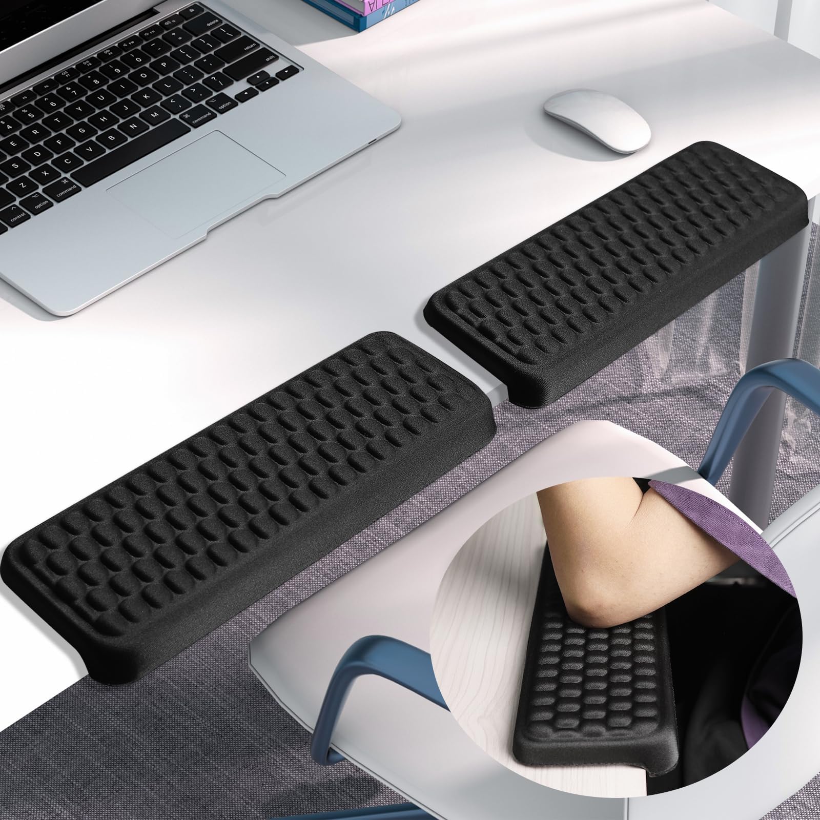 2 Pack L-Shaped Desk Elbow Pad for Desk, Memory Foam Elbow Rest & Cushion for Table Edge Support, Natural Resin Base, Non-Slip Ergonomic Armrest, Desk Accessories for Wrist Forearm, Natural Resin