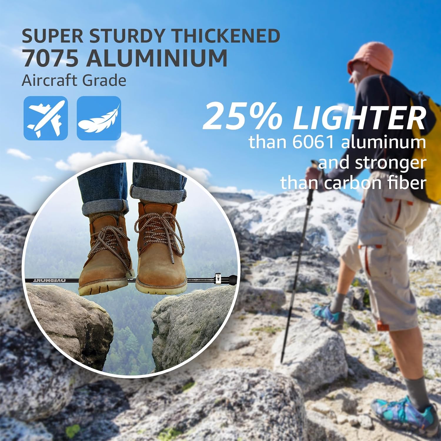 Overmont Collapsible Trekking Poles – Lightweight Folding Hiking Poles for Women Men – Walking Sticks for Hiking – Adjustable Hiking Sticks with Quick Flip Lock & All Terrain Accessories – Set of 2