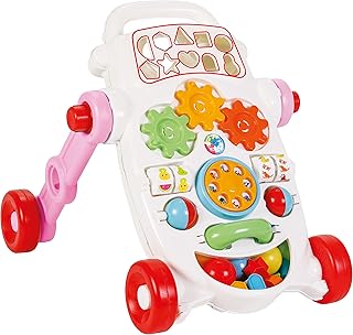 Pilsan My First Walker - Andador con música y actividades divertidas como bolas, perlas, etc., color blanco, rosa y rojo
