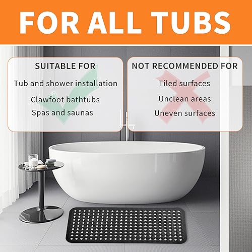 Miniatura 4 de Tapete de ducha negro, antideslizante, de secado rápido, con ventosas, 35 x 16 pulgadas