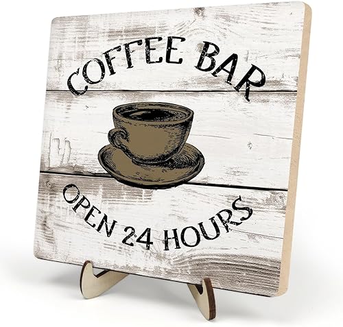 Placa de letrero de barra de café, decoración vintage de estación de café de granja, placa de barra abierta las 24 horas para cafetería, hogar u