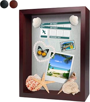 11"x14" Solid Wood Mahogany Display Shadow Box Frame - Solid Wood Memory Box for Keepsakes Picture Box, Military, Wedding, Graduation, and Flower Shadow Box