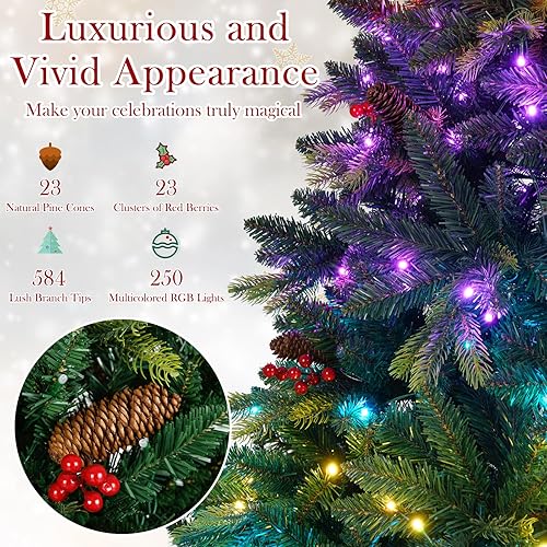 Vista 20 de Goplus 7.5ft Pre-lit Artificial Christmas Tree, Hinged Premium Spruce Xmas Full Tree with 1346 PVC Tips, 400 LED Lights, Folding Metal Stand, for