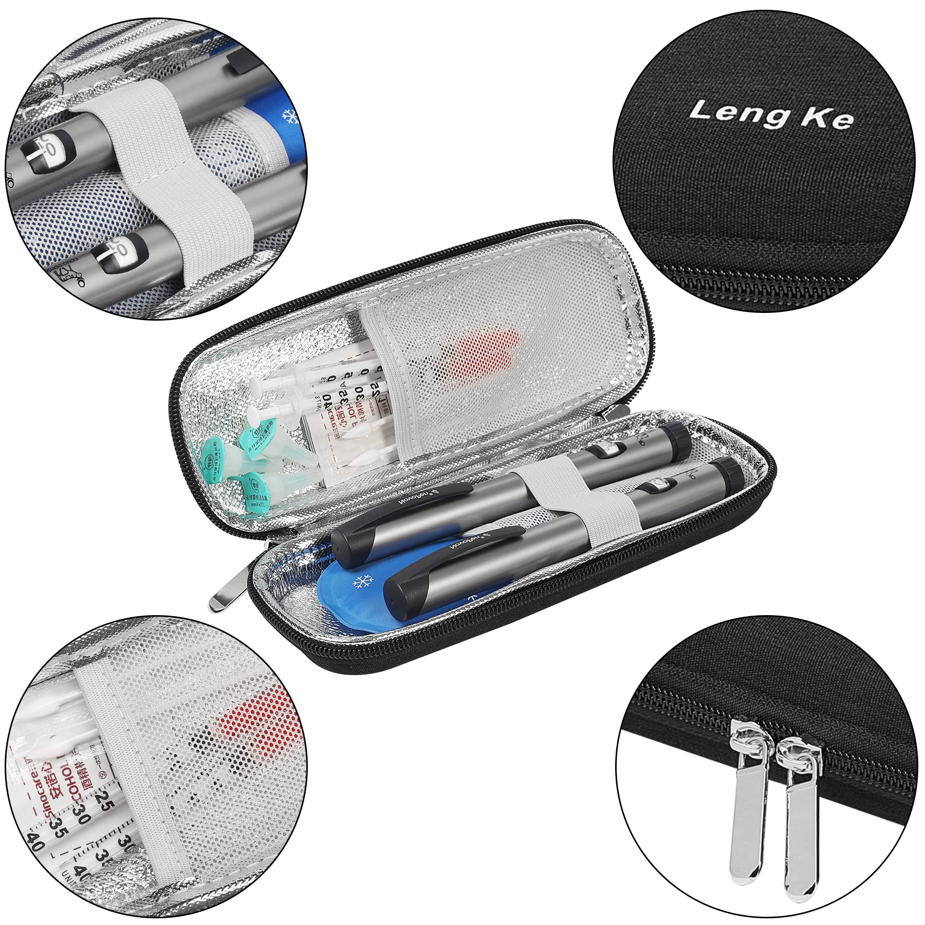 JAKAGO EVA Compact Insulin Cooler Travel Hard Case,Lightweight and Durable Diabetic Small Storage Travel Packs for Insulin Pens & Needles with 2 Ice Pack (Black) - Image 4