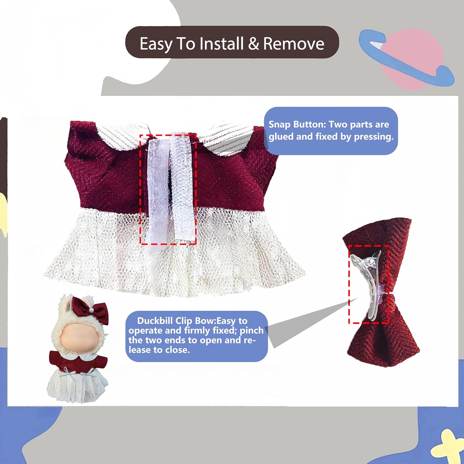 Doll Clothes Outfits for Labubu- 2-Pieces Clothes Set for 17cm Dolls Outfit,Stylish Adorable Dolls Clothes Accessories,Cute Clothes for Dress up Unique Style (Sweet Lady)(No Doll)