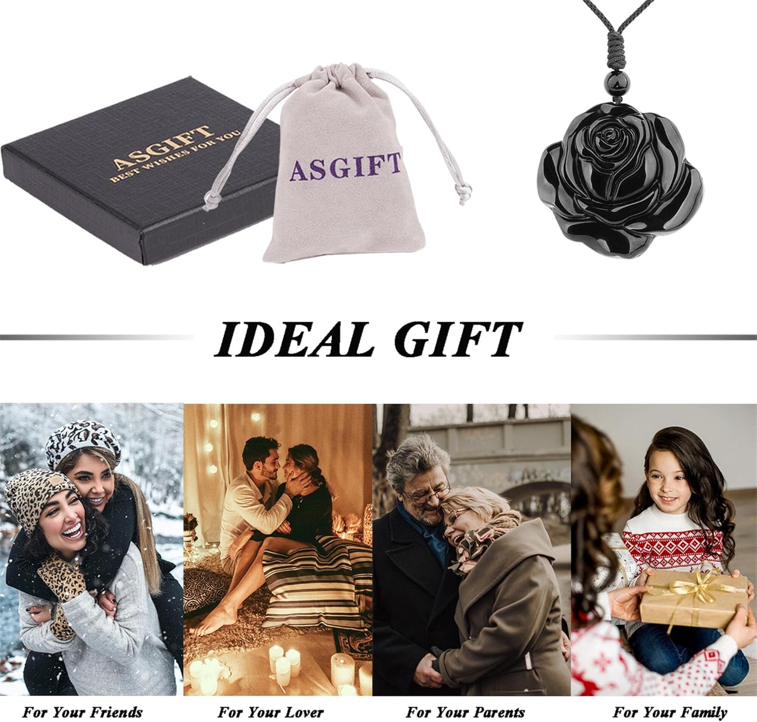 ASGIFT Black Obsidian Necklace Healing Crystal Stone Amulet Protection Pendant with Adjustable Rope Necklace Birthday Christmas Gift for Men Women - Image 7