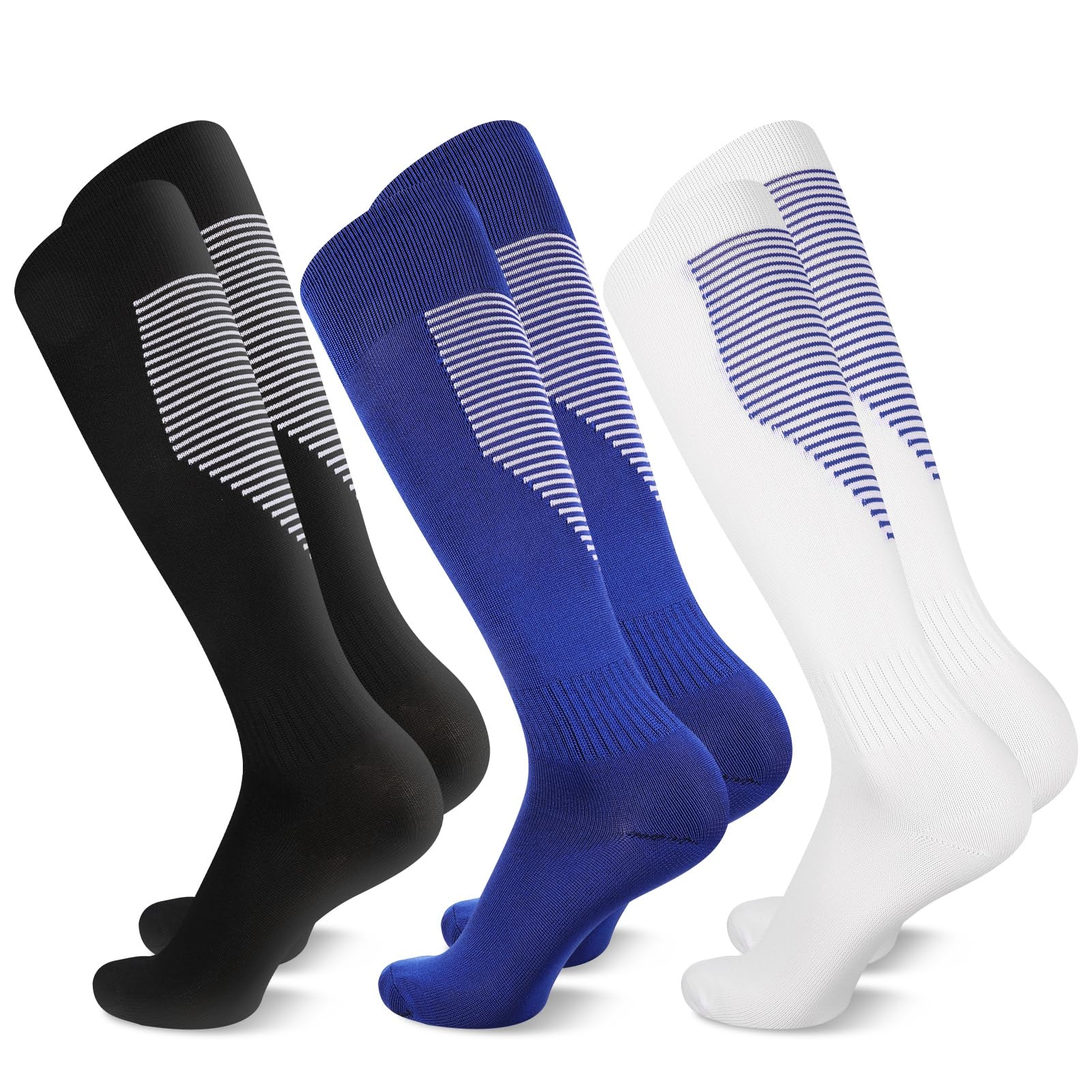 EQLEF Calze Calcio Bambino, Calzettoni Antiscivolo Asciugamano Fondo Calza Sportive per Rugby Hockey Running, 3-6 Anni, Blu, 1 Unità