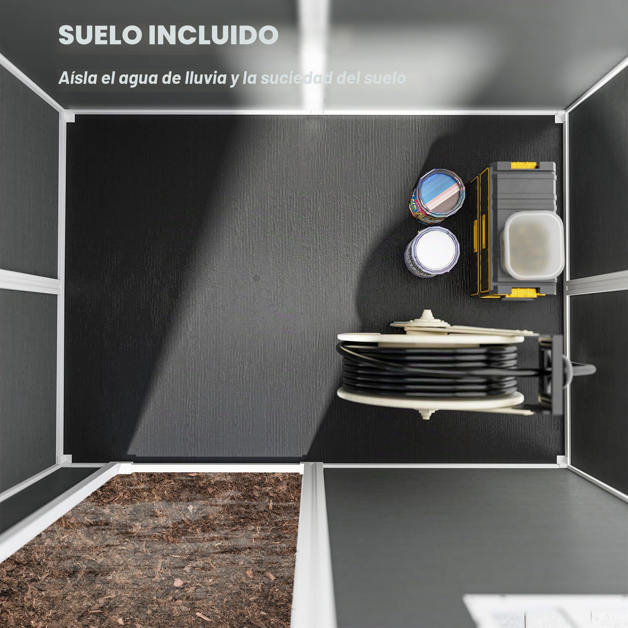 Outsunny caseta de jardín de plástico 2.1m² 186 x 130 x 199cm caseta de Herramientas con tejado a Dos Aguas Suelo Ventana Puerta con Cerradura caseta de jardín Resistente a la Intemperie caseta de