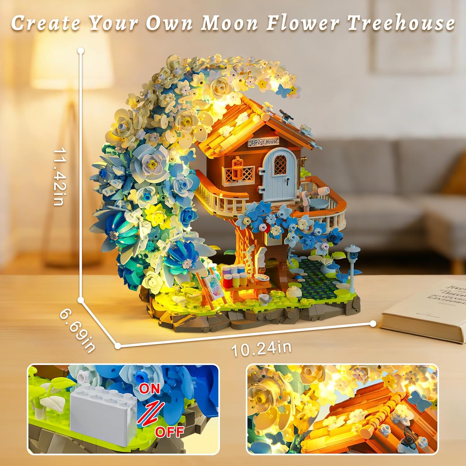 Blue Moon Flower House Building Set with Light, Botanical Collection Flowers Treehouse Builidng Block Kit, Compatible with Lego for Adults Creative Gift for Home Décor (1750PCS)