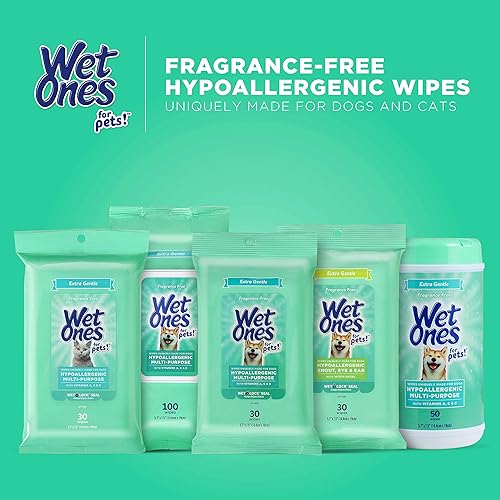 Miniatura 7 de Wet Ones for Pets - Toallitas húmedas hipoalergénicas y multiusos para perros, con vitaminas A, C y E. Toallitas hipoalergénicas sin fragancia para