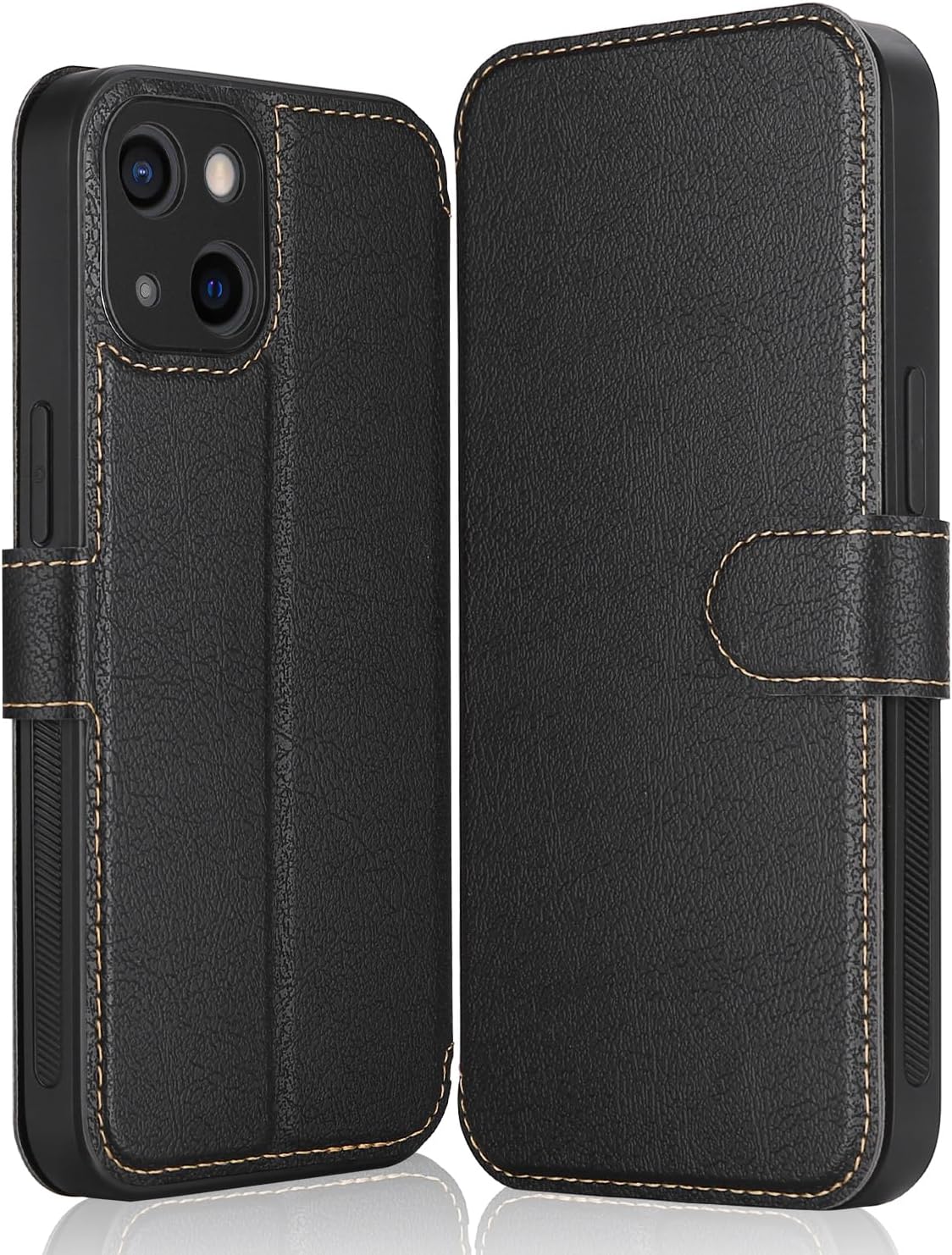 Housse Portefeuille En Cuir Pour IPhone 11 à 16 Pro Max - Avec Portes-cartes Et Rabat