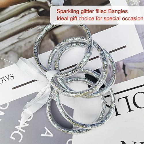 Miniatura 5 de YBMYCM Juego de 5 pulseras de gelatina con purpurina para mujer, pulseras de silicona con purpurina para niñas