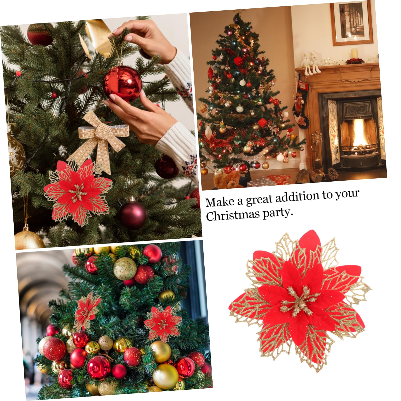 Cabilock 30piezas Flores Artificiales De Navidad para Decoración De Árbol Adornos para De Navidad Accesorios De Flores De Poinsettia Decoración para Bodas y Cumpleaños