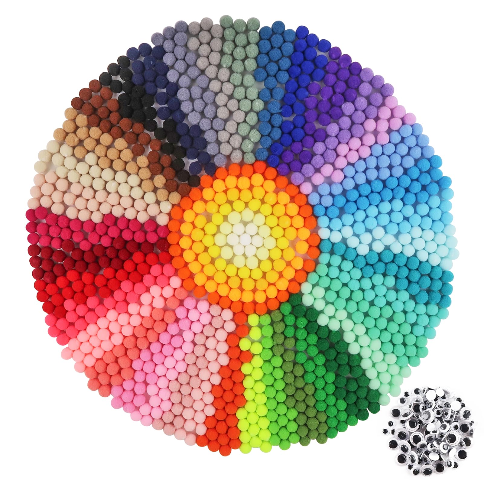TOAOB 1900pcs 1cm Assorted Pom Poms Multicolor Arts and Crafts Fuzzy Pom Poms with 100pcs Wiggle Googly Eyes Small Pompoms Balls Art Supplies for DIY