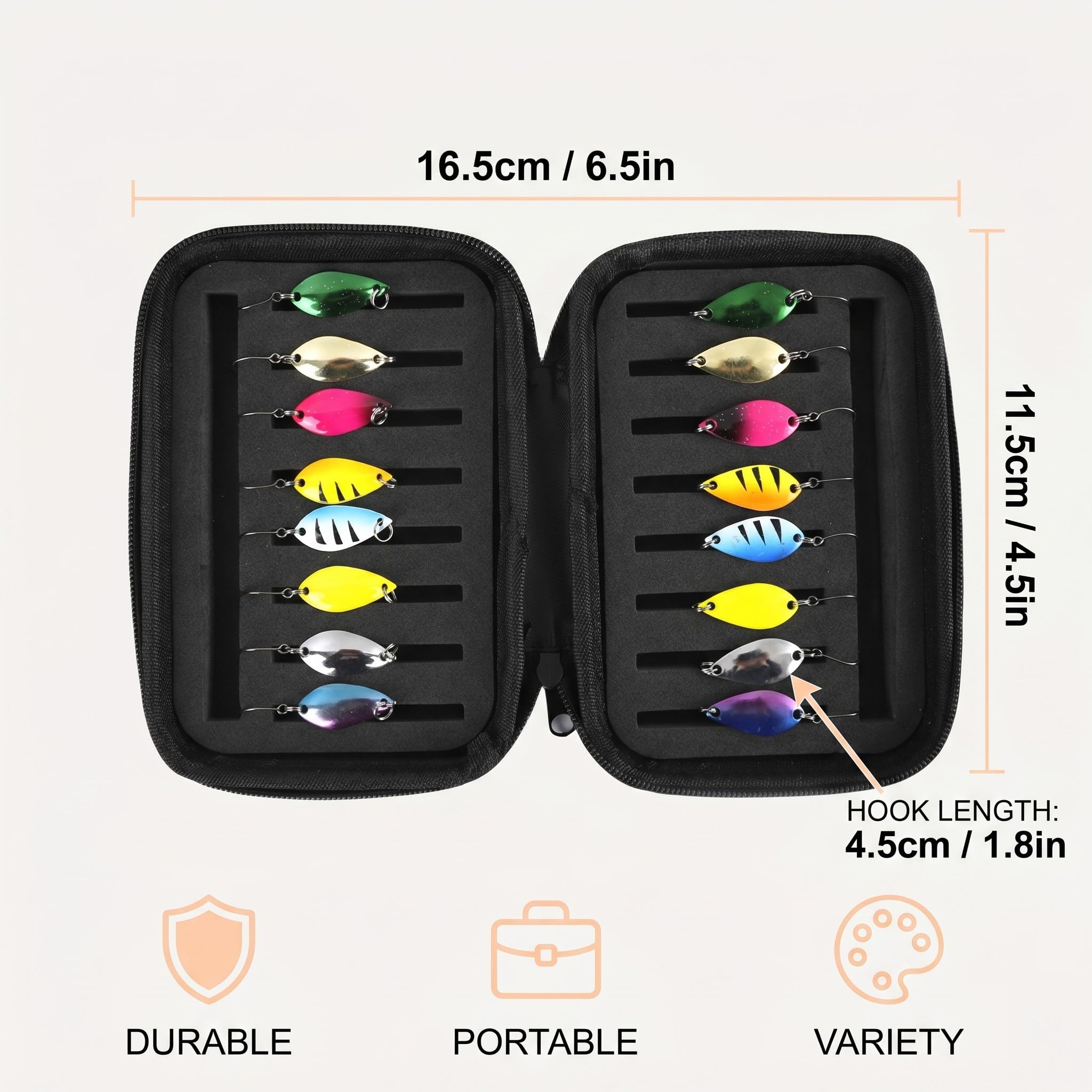 Cucchiaini da Pesca Esche 16 Pezzi Esche per la Pesca Alla Trota, con Ciondoli da 2.5g, 5g