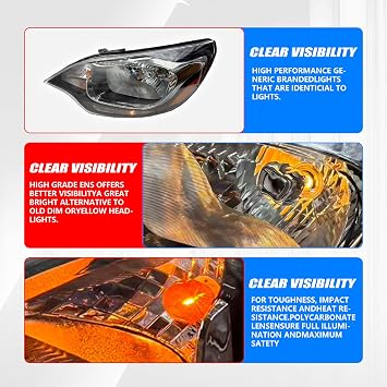 Headlight Assembly Compatible with 2012-2017 Kia Rio w/Bulbs Halogen Headlamp (Driver Left Side)