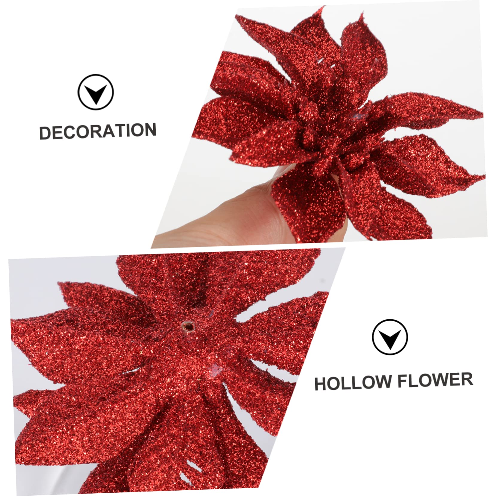 12 Piezas Adorno Colgante de Flores Artificiales para Árbol de Navidad de Poinsettias con Brillo Decoración Festiva para Hogar