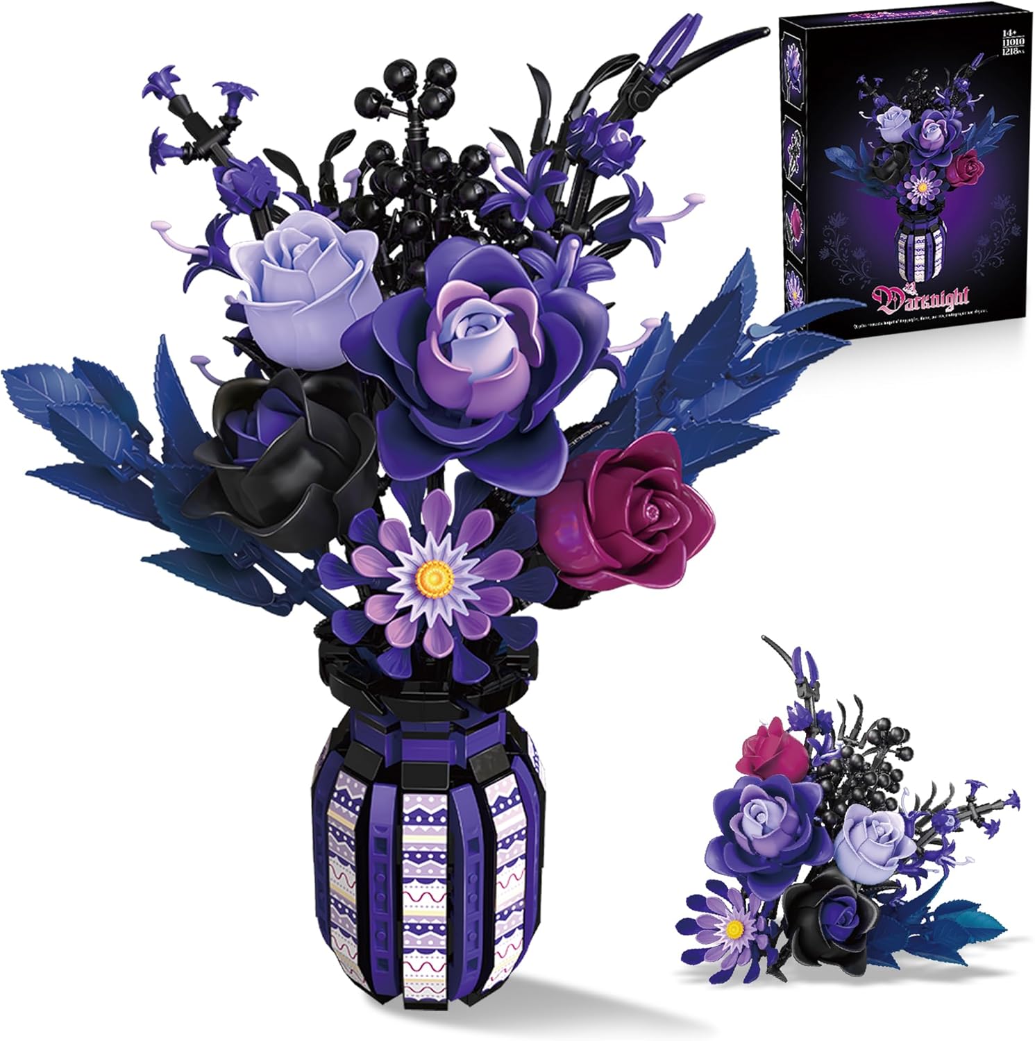 Roses Building Set Flowers Bouquet with Vase Purple Compatible with Lego Botanical Collection for Adults Women Girls Gothic Home Decor