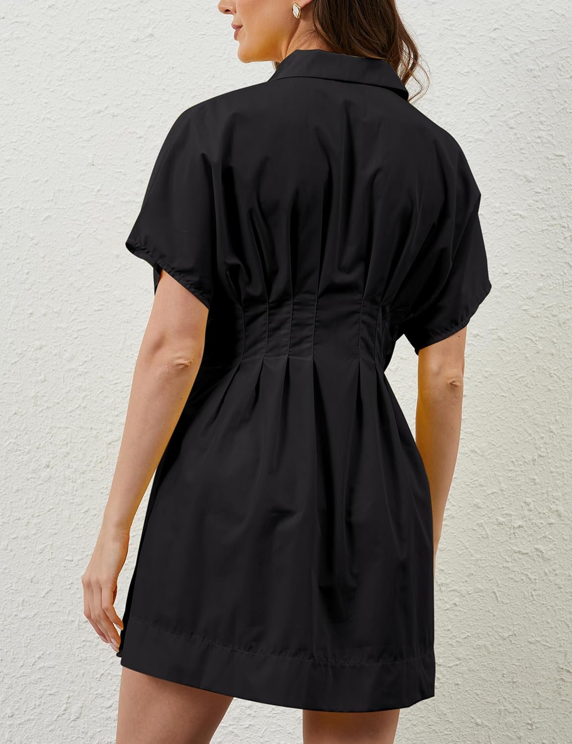 Women Button Down Pleated Shirt Dress Summer Short Sleeve Blouse Striped Print Corset Mini Dresses - Image 3