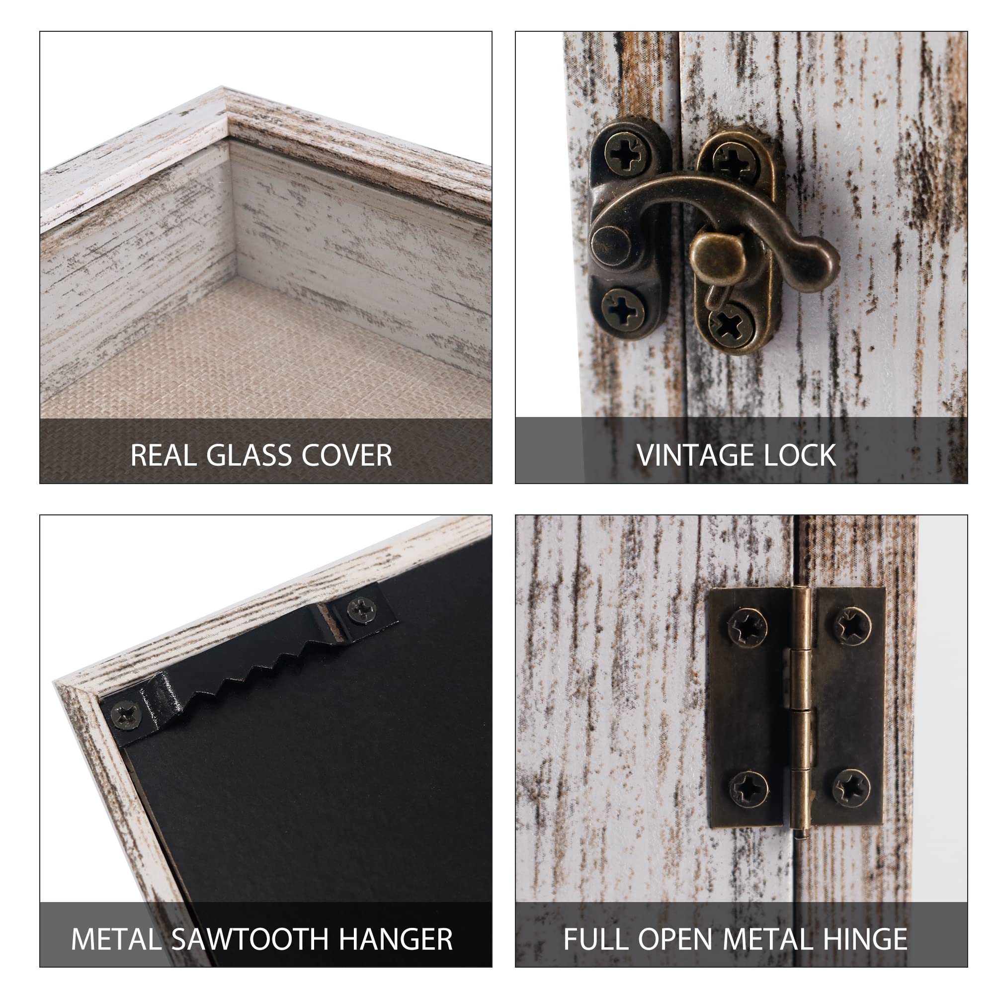 GraduatePro Shadow Box Frame 5x12.5 Display Case with Linen Back, Real Glass Window Door with Hinge, Picture Frame Wedding Bouquet Memorabilia Medals Photos Memory Box for Keepsakes, Rustic White