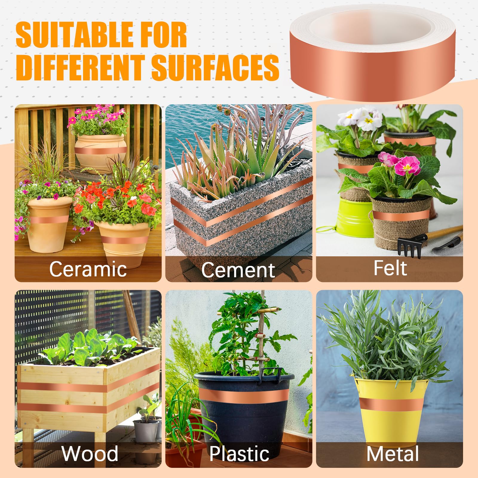 Anticaracoles y Babosas Cinta de Cobre Adhesiva, 30mm x 20M Cinta de Cobre Altamente Adaptable Conductora de Lámina, Cinta Anti Caracoles Autoadhesi para Plantas de Lecho Elevado de Jardín