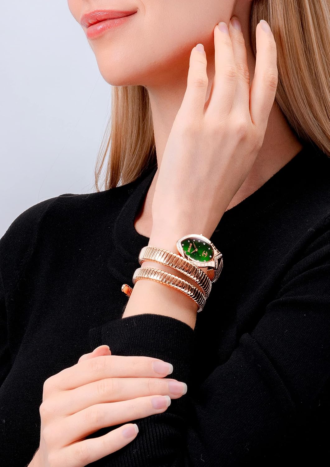 Just Cavalli Signature Snake Classico lungo - Orologio elegante da donna al quarzo moda bracciale flessibile doppio giro e cassa in acciaio inox