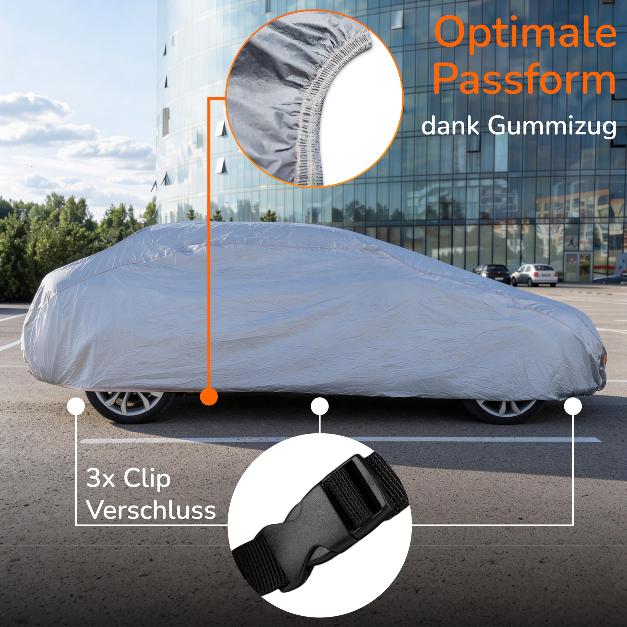 Upgrade4cars Autoabdeckung Outdoor Vollgarage Wasserdicht Version 2026 | Auto Abdeckplane Komplett für alle Jahreszeiten | Autoplane Universal Pkw - M (440x180x120 cm)