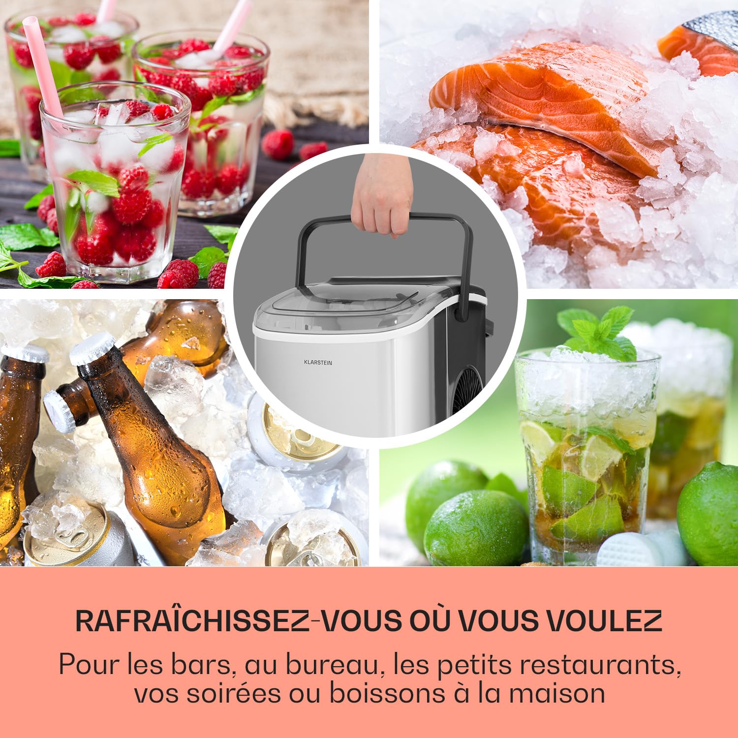 Klarstein Machine a Glacons pour la Maison, Capacité de 1,3L, Fabrique Rapidement Jusqu'à 12kg de Glacons, Machine a Glaces Petits et Grands Glaçons en Forme de Balles, Autonettoyante, Ice Maker